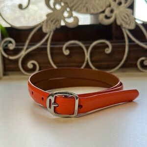 Lauren Ralph Lauren Orange Leather Belt with Silver Buckle